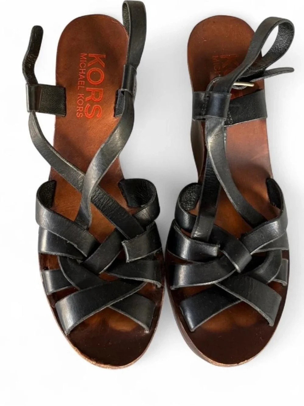 Michael Kors Black Leather Woven Strap Sandals